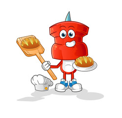 push pin head cartoon baker with bread. cartoon mascot vector
