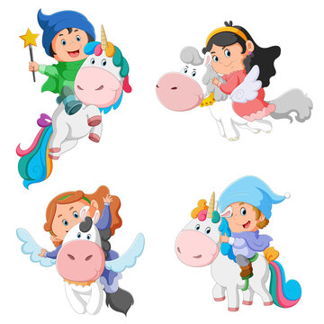The collection of the fairy flying with the cute unicorn