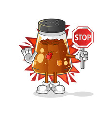 pepper powder holding stop sign. cartoon mascot vector
