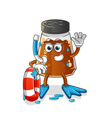 pepper powder swimmer with buoy mascot. cartoon vector