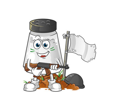 recommend clip art: salt shaker army character. cartoon mascot vector