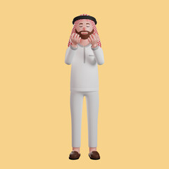 3d muslim man praying. 3d character illustration.