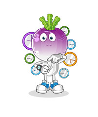 turnip head cartoon with wristwatch. cartoon mascot vector
