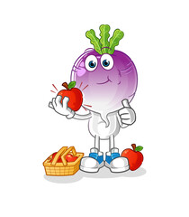 turnip head cartoon eating an apple illustration. character vector