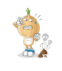 garlic head cartoon with stinky waste illustration. character vector