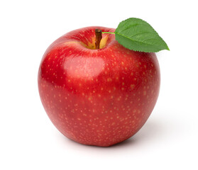 fresh red apple with leaves isolated on white background, cut out.