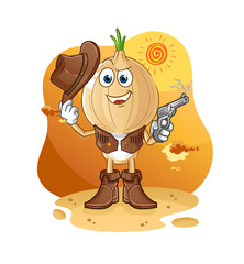 garlic head cartoon cowboy with gun character vector