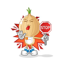 garlic head cartoon holding stop sign. cartoon mascot vector
