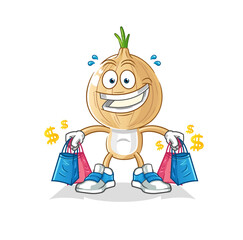 garlic head cartoon shoping mascot. cartoon vector