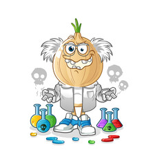 garlic head cartoon mad scientist illustration. character vector