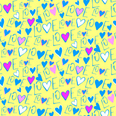 Fototapeta premium Vector seamless love symbol pattern, with stylish hearts and word 