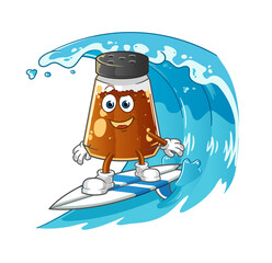 pepper powder surfing character. cartoon mascot vector