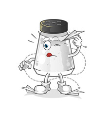 salt shaker with paper plane character. cartoon mascot vector