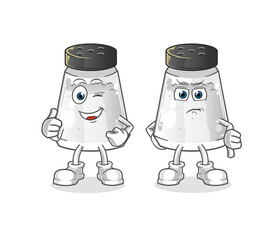salt shaker thumbs up and thumbs down. cartoon mascot vector