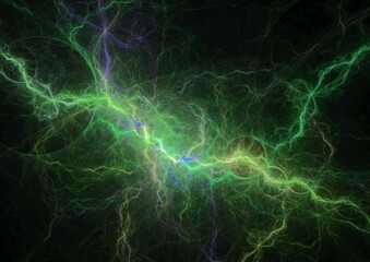 Green lightning, abstract electrical background