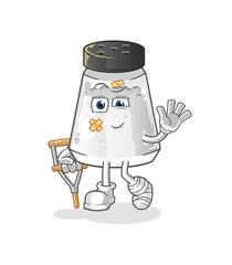 salt shaker sick with limping stick. cartoon mascot vector