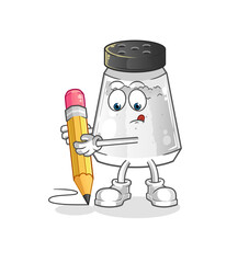 salt shaker write with pencil. cartoon mascot vector