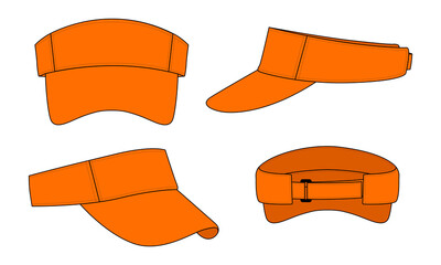 Blank Orange Sun Visor Cap With Adjustable Ring and Hook and Loop Tape Strap For Template on White Background, Vector File.