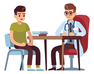 Doctor appointment icon. Patient sitting in medical office