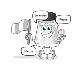 salt shaker hold surrender flag mascot. cartoon vector