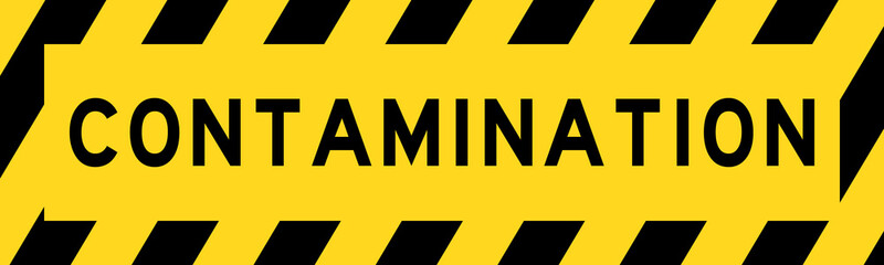 Obraz premium Yellow and black color with line striped label banner with word contamination
