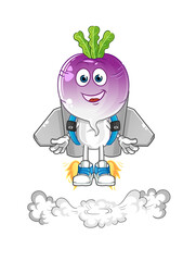 turnip head cartoon with jetpack mascot. cartoon vector