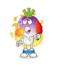 Obraz na płótnie Canvas turnip head cartoon eat hot chilie mascot. cartoon vector