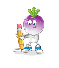turnip head cartoon write with pencil. cartoon mascot vector