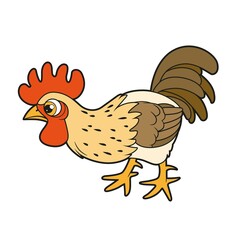Cute cartoon rooster coloring page for coloring book on white background