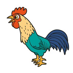 Cute cartoon rooster crows color variation for coloring book on white background