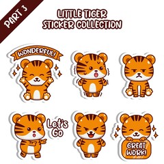 Obraz na płótnie Canvas Set of cute little tiger sticker collection wonderful shock lets go great work emoticon