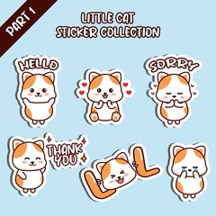 Set of little cat sticker collection hello love sorry thank you LOL cry emoticon cute design