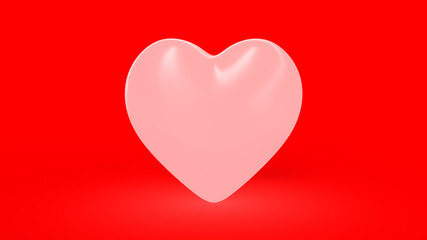 3d render one white heart on a red background Valentine's day.