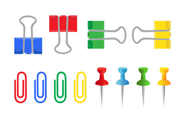 stationery. Set of paper clips, pins and paper holders. Vector