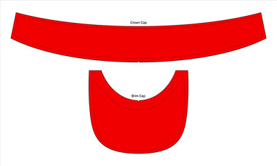 Red Parts Pattern For Sun Visor Cap on White Background, Vector File