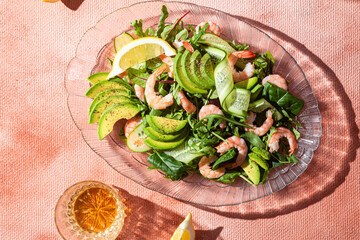 Salad with shrimps, avocado and cucumber