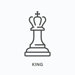 King flat line icon. Vector outline illustration of chess figure. Black thin linear pictogram for chessman piece