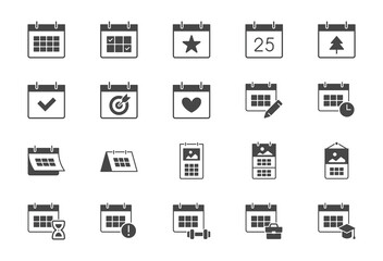 Calendar flat icons. Vector illustration include icon - hourglass, deadline, timetable, deadline, agenda, sandglass glyph silhouette pictogram for syllabus schedule