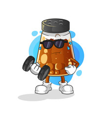 pepper powder lifting dumbbell vector. cartoon character