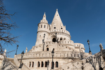 Fisherman's bastion fortress with towers in Budapest, Hungary