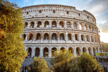 Fototapeta premium Colosseum during sunset in Rome, Italy. travel in Europe. the most prominent places
