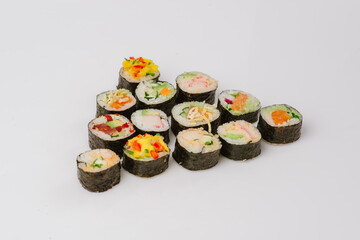 assorted sushi on a white background. Japanese food. Sushi maki