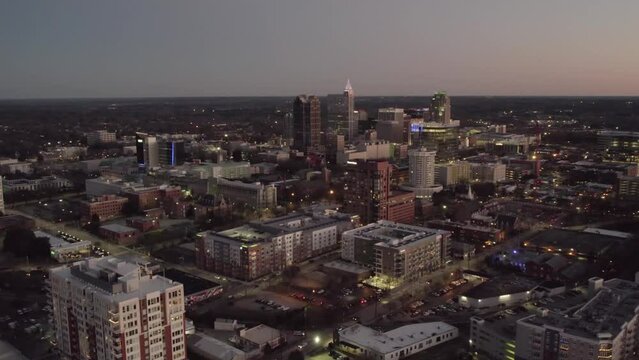 Raleigh north carolina drone at dusk