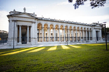 architecture in rome. columns and arches. entrance to the large basilica