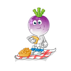 turnip head cartoon on a picnic. cartoon mascot vector