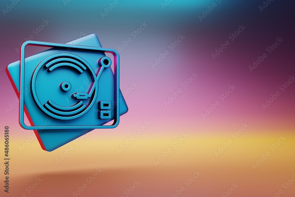 Poster Retro Record Player icon. Beautiful BlueRetro Record Player  symbol icons on multicolor bright background. 3d rendering illustration. Background pattern for design.