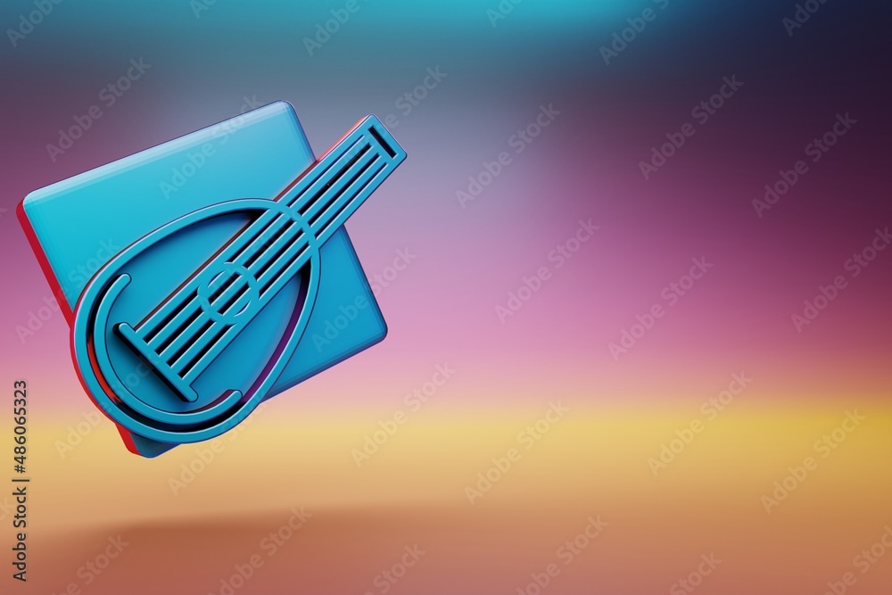 Poster inclined mandolin icon. beautiful blue inclined mandolin symbol icons on multicolor bright backgroun