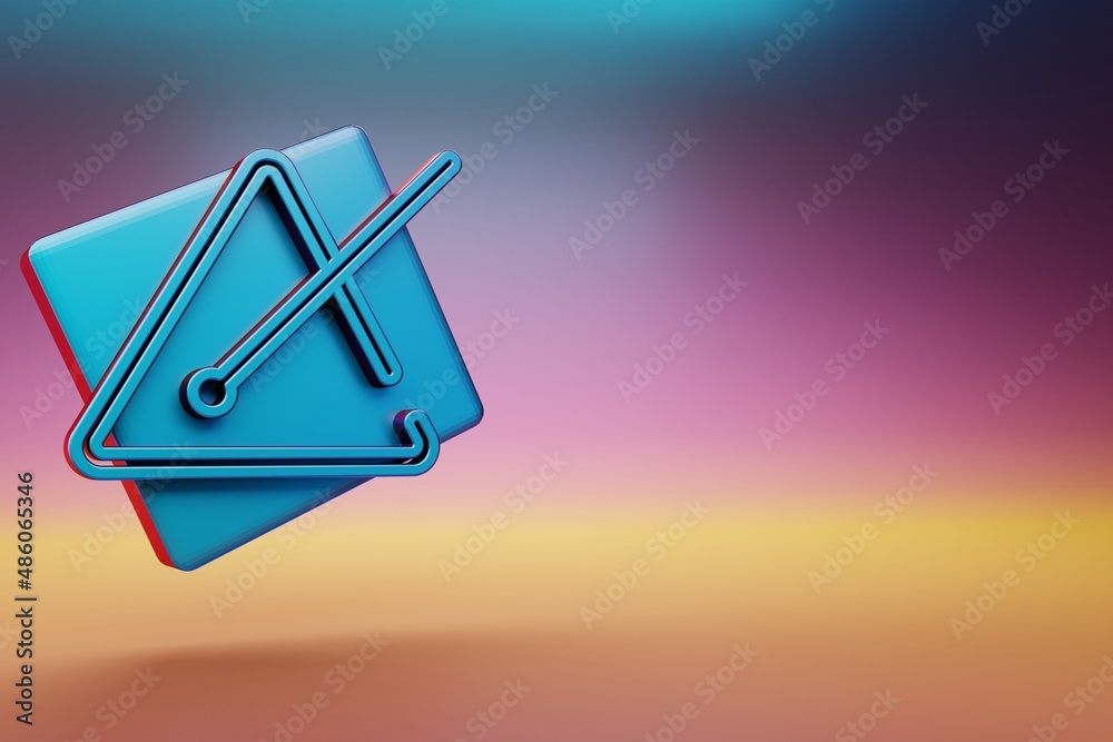 Poster music triangle icon. beautiful blue music triangle symbol icons on multicolor bright background. 3d 