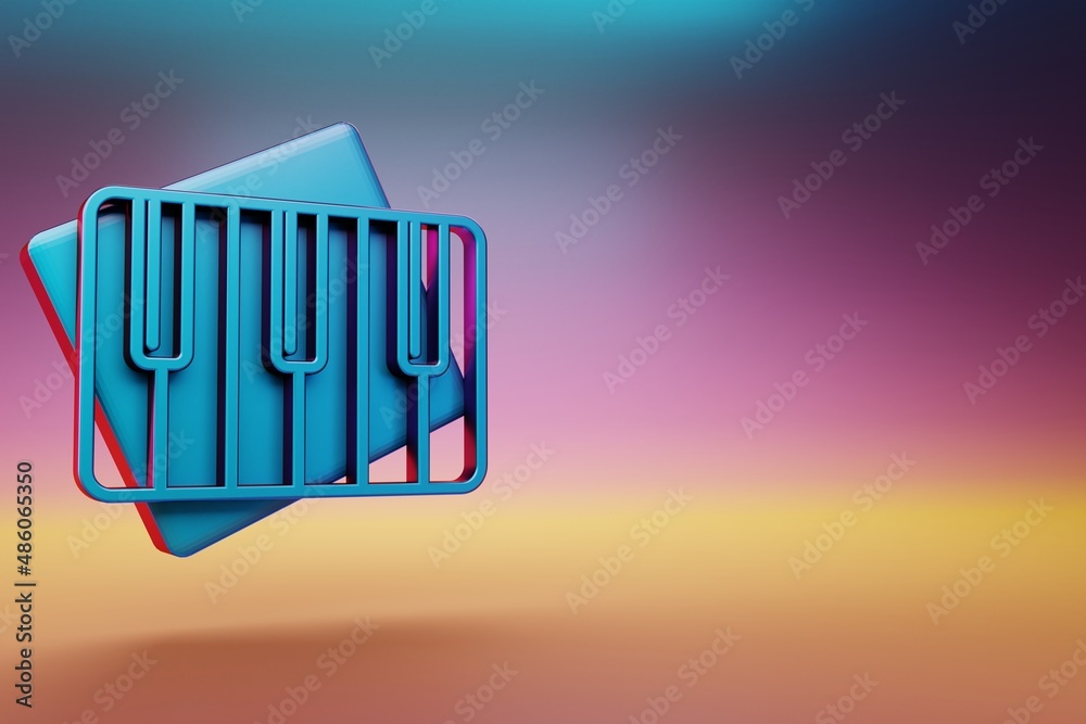 Aufkleber Piano Keys icon. Beautiful Blue Piano Keys symbol icons on multicolor bright background. 3d rendering illustration. Background pattern for design.