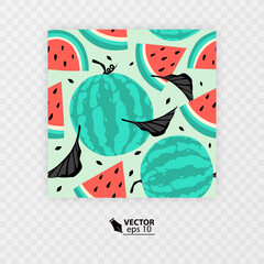 Fruity seamless pattern textured watermelon pieces with yellow background, vector illustration